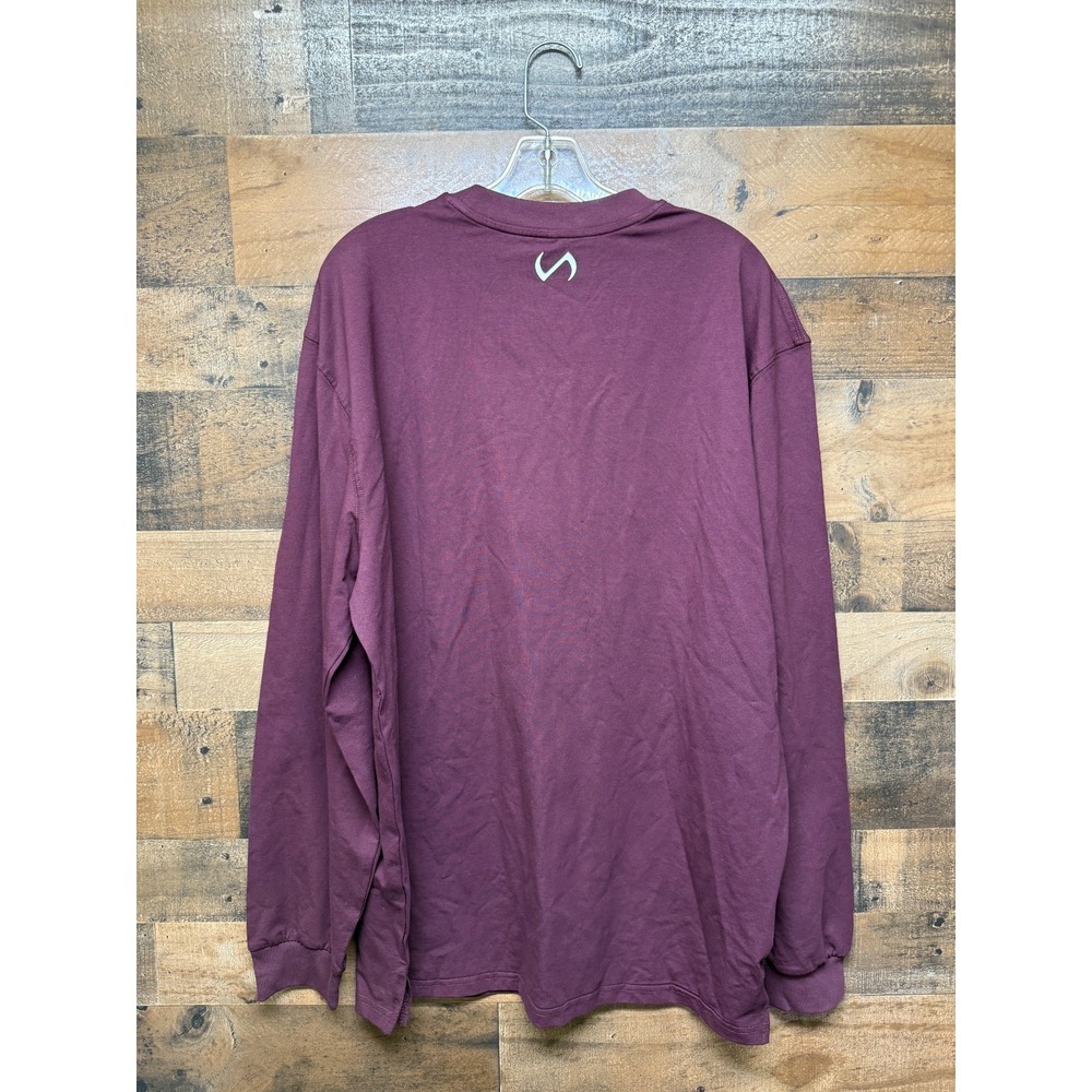 Take Life Further T Shirt Men Large Maroon Cotton Long Sleeve Crew Neck Pullover - Picture 3 of 5
